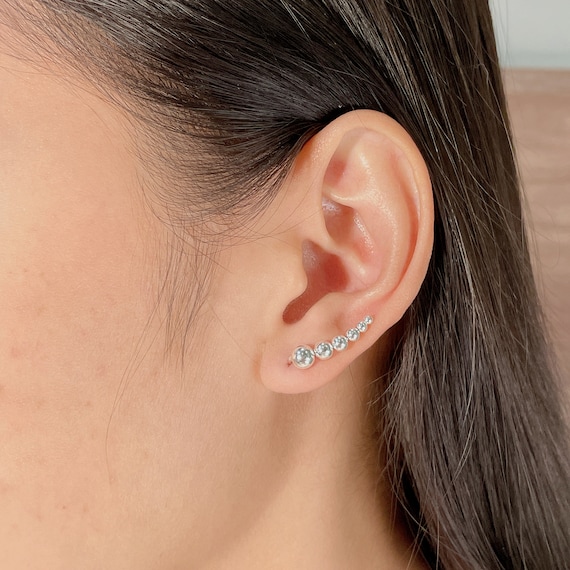 Silver Balls Ear Climber Silver Earrings Silver Ear Creeper Silver Accessories Gifts for Her Bohemian Ear Climber EBNF Etsy