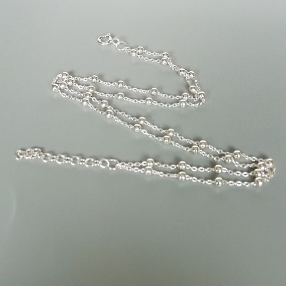 Sterling Silver Beads Anklet Double String Anklet Silver Chain