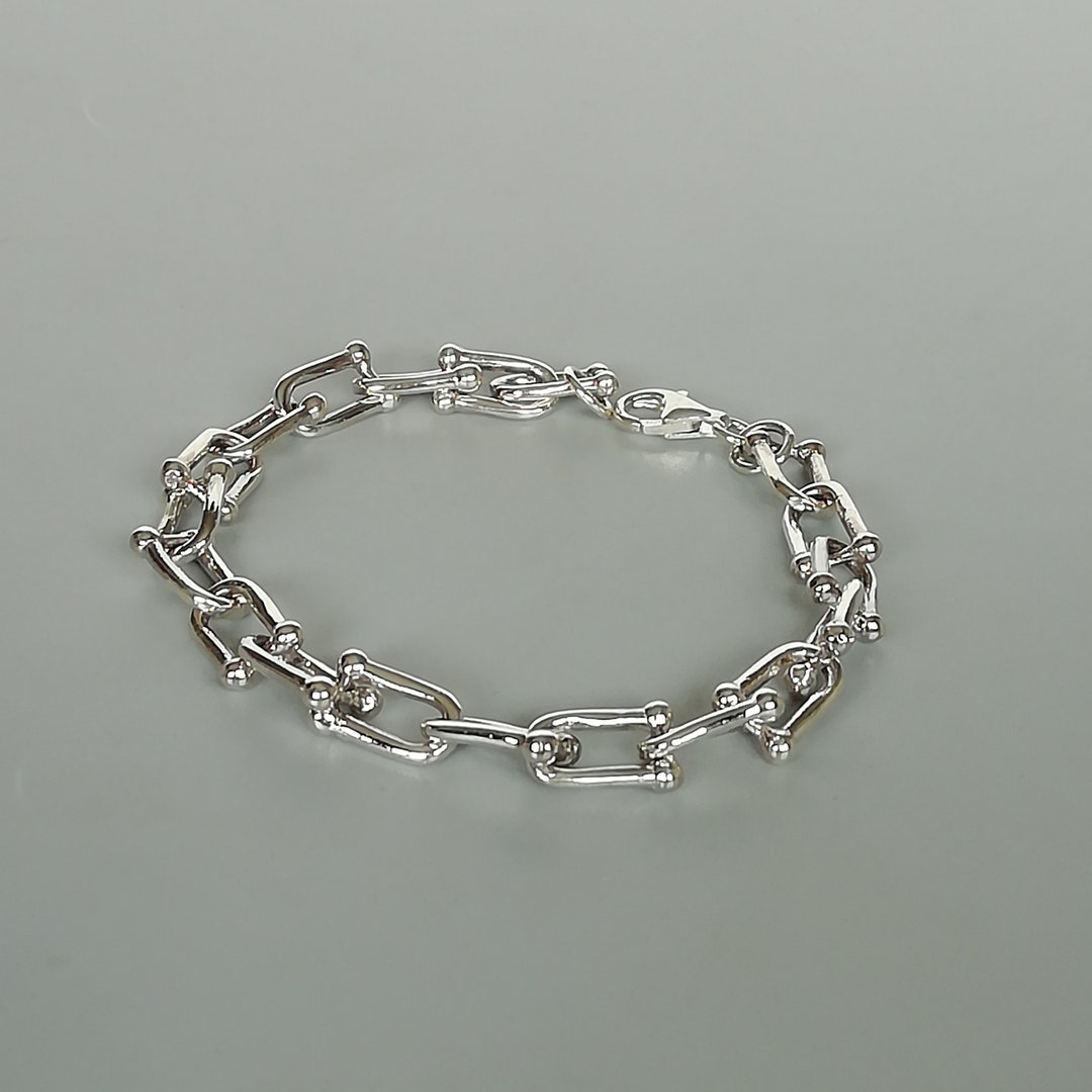 Sterling Silver Chain Bracelet U Link Chain Bracelet Wrist Jewelry Unisex Bracelet Chunky