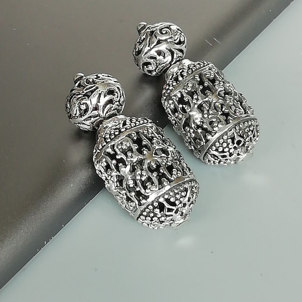 Double sided sterling silver Karen tribe earrings | Filigree barrel studs | Ethnic Earrings | Bohemian earrings | Statement studs ESTST