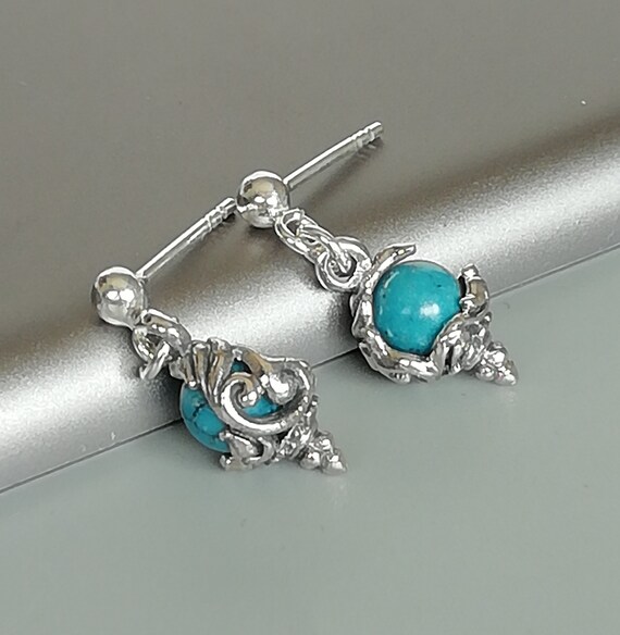 Sterling Silver Blue Earrings Turquoise Earrings Victorian