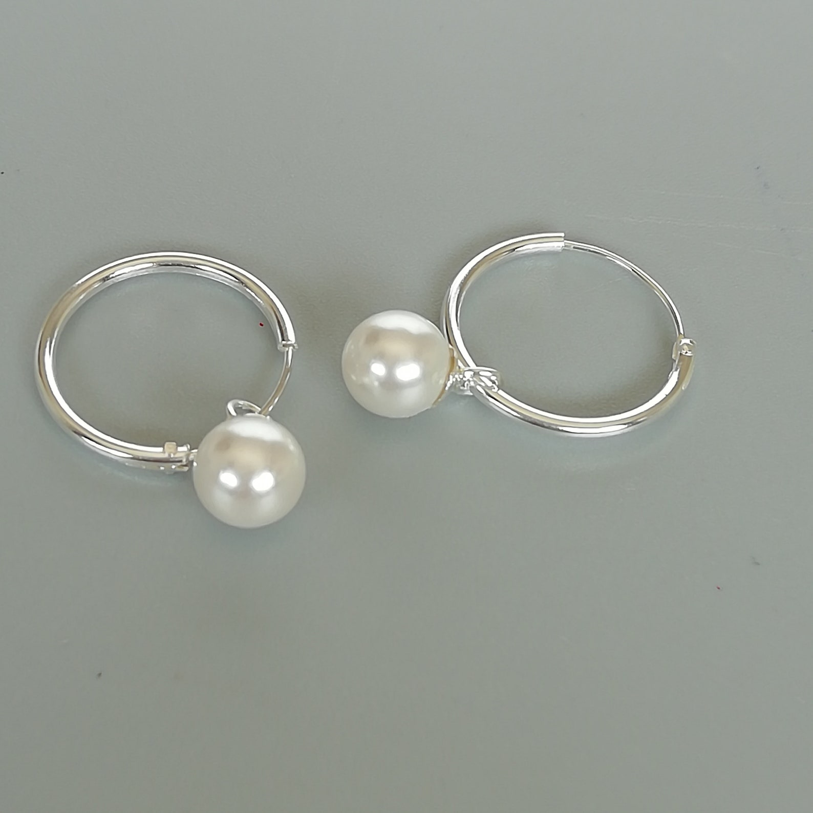 Pearl charm hoops Sterling silver 15 mm hoop earrings Bead Etsy