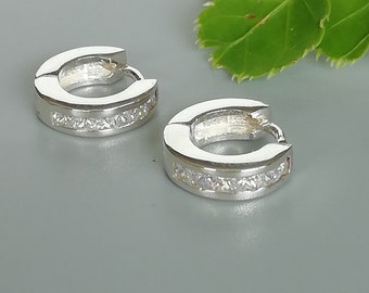 Sterling silver cubic zirconia hoops | 12 mm huggie hoops | Ear hoops | Cz huggie hoops | Minimalist hoops | Tiny hoops | ECTR