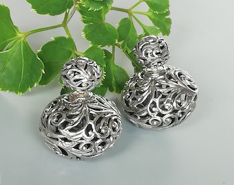 Sterling Silver Filigree Ball Stud Earrings: Double Sided Design | Chunky Front Back Earrings | E1115