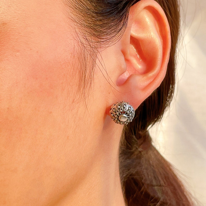 Filigree Ball Earrings Ethnic Ball Ear Stud Sterling Etsy