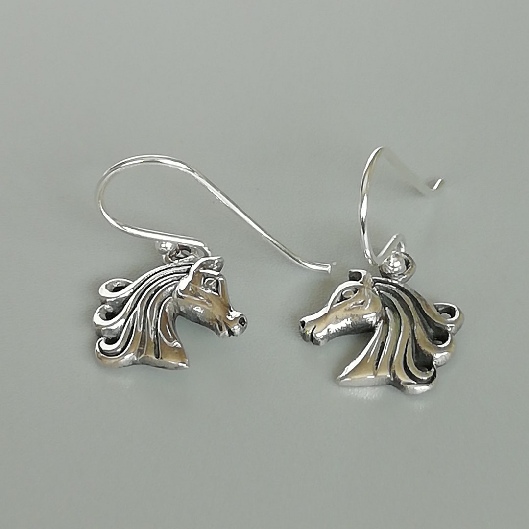 Sterling Silver Horse Dangle Earrings | Cute Pony Mustang Post Earrings, Handmade Jewelry Gift For Animal Lovers