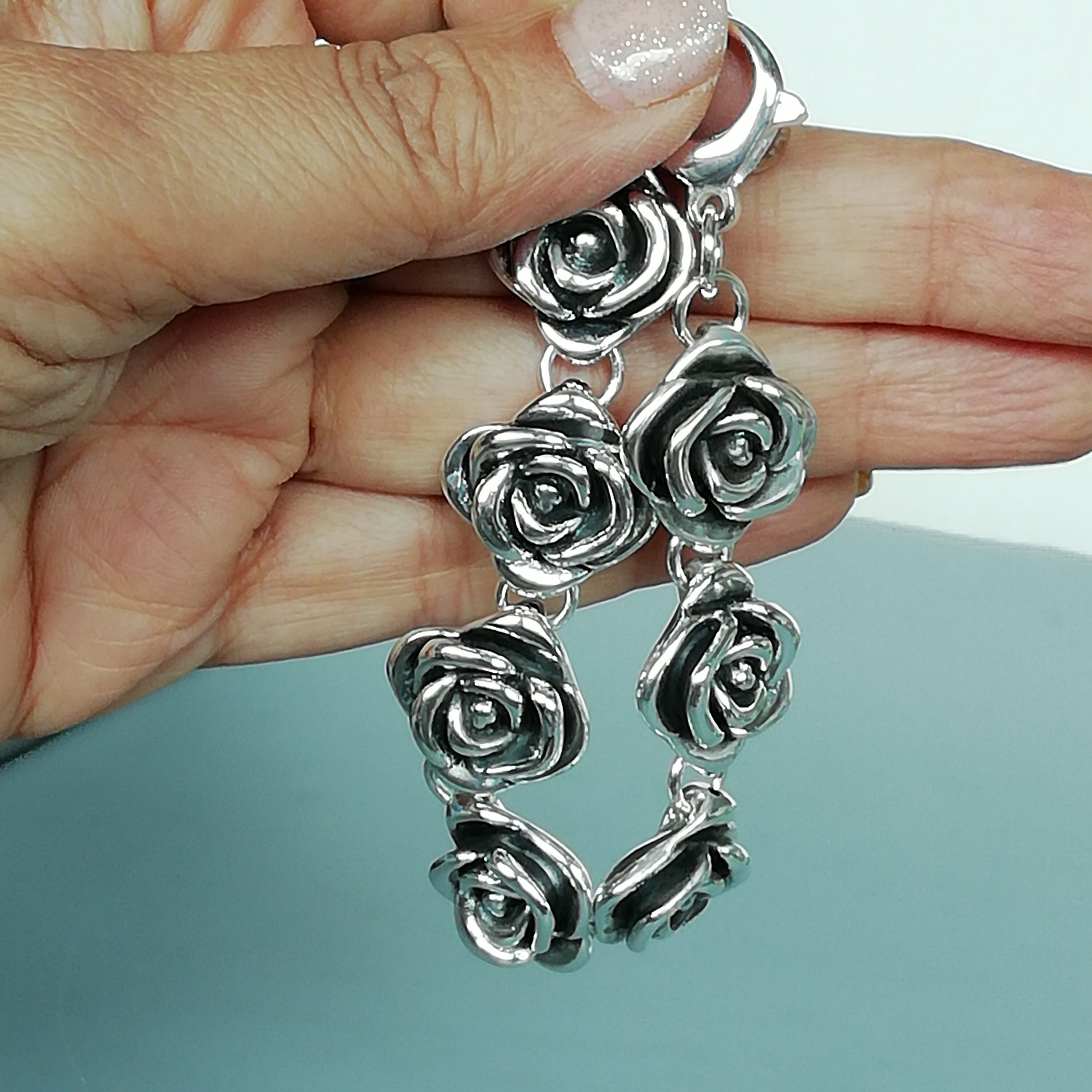 Sterling Silver Rose Bracelet | Electroformed Silver Sterling Silver Rose Bracelet | Electroformed Silver