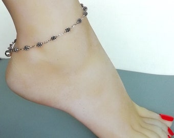 Sterling Silver Anklet | Spiral Beads Anklet | Silver Ankle