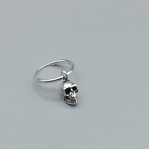 Pu&ograve; includere: Orecchini a cerchio d'argento con un piccolo ciondolo a forma di teschio appeso all'anello.