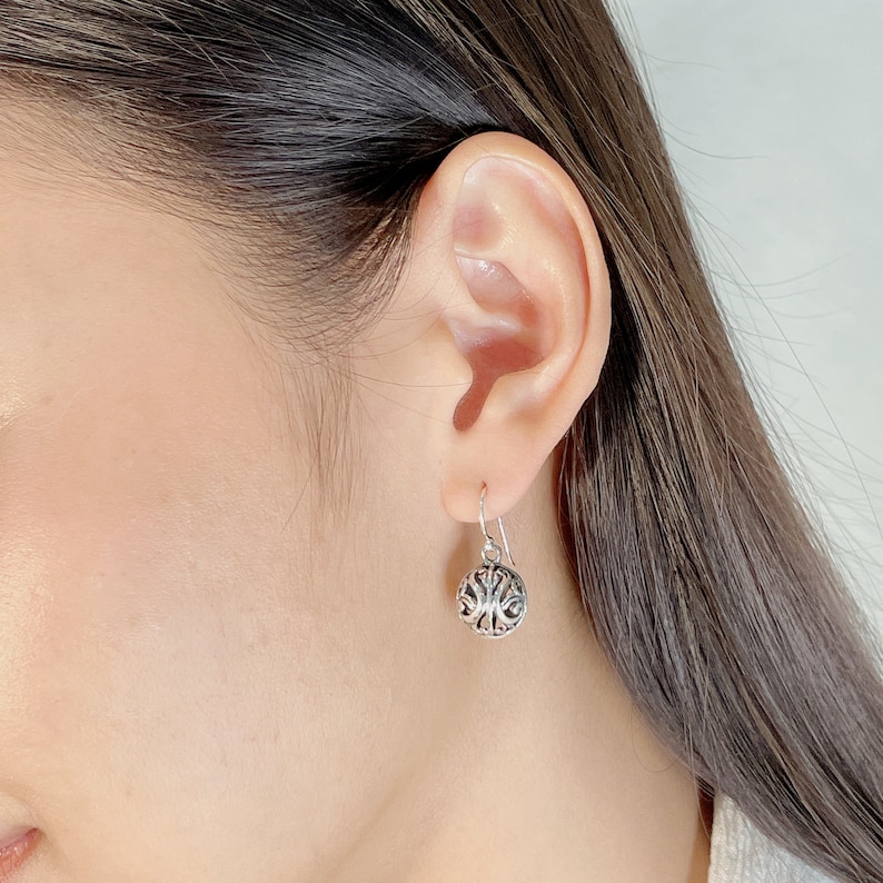 Filigree ball drop earrings Sterling silver ear dangler Etsy