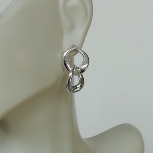 Sterling silver link ear danglers | Wavy circle in circle earrings  | Uneven hoops earrings | Silver jewelry | Christmas gifts  | E1055