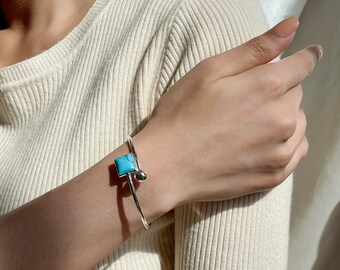 アクセサリー TJK turquoise silver bangle Natural Turquoise Cuff Bracelet, Turquoise Adjustable Bangle
