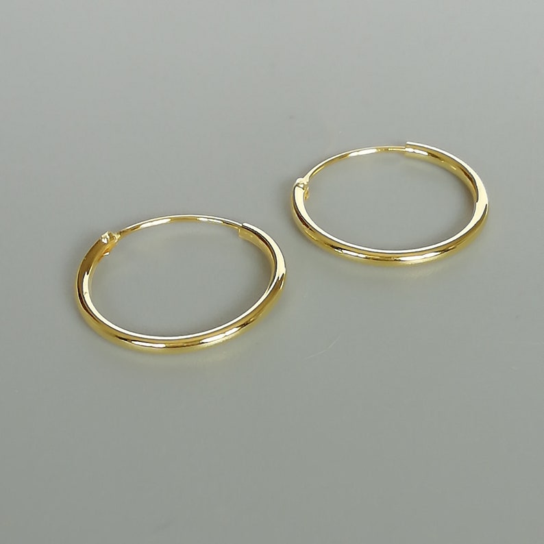 Gold hoop earrings 18 mm gold plated hoops Gold hoops Endless ear hoops Silver jewelry Minimalist jewelry ERIL image 1