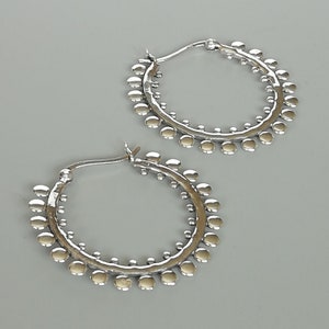 Sterling silver large ear hoops | Tribal hoops | 36 mm hoops | Bohemian Earrings | Circle and dots hoop | Silver ear hoops | E662