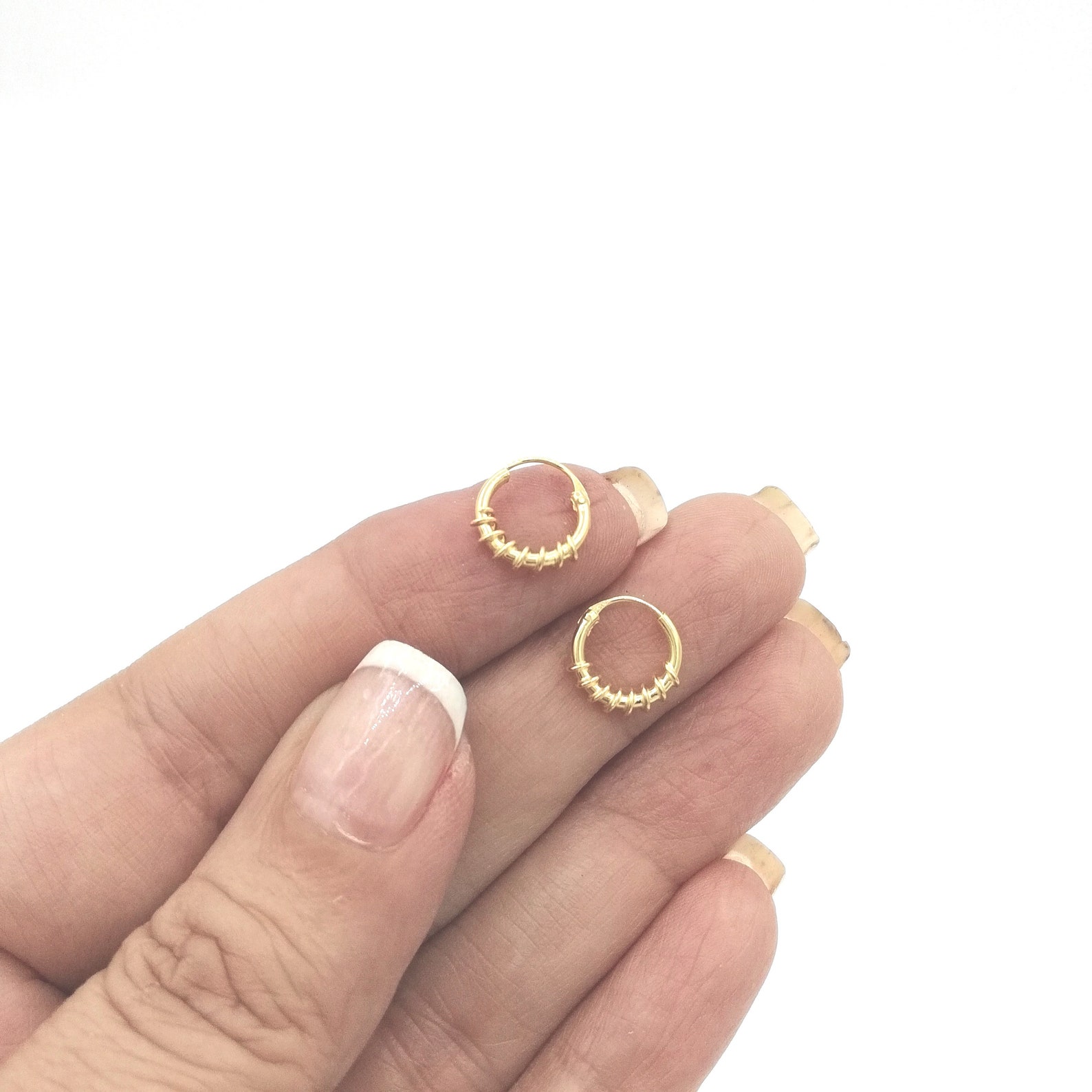Small Gold Hoops 10 Mm Hoops Bali Gold Ear Hoops Twisted Etsy
