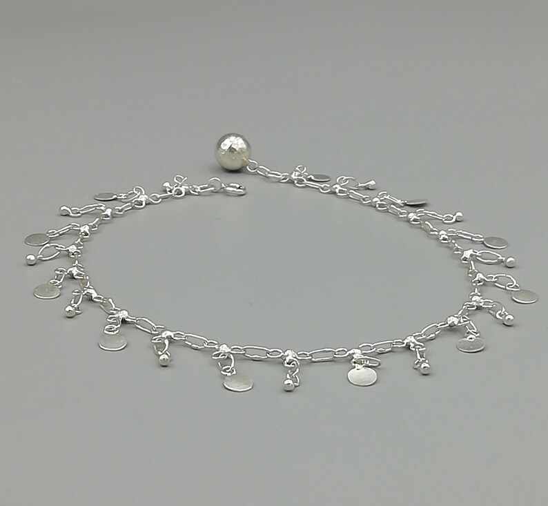 Sterling Silver Round Charm Anklet Silver Foot Jewelry Etsy