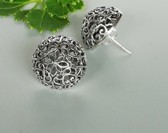 Filigree half ball earrings | Silver ear studs | Sterling silver earrings  | Silver jewelry | 925 silver studs | Gift earrings | EIII