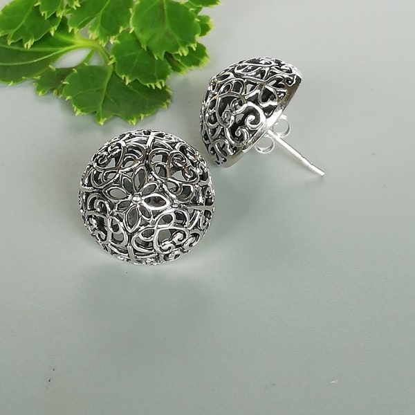 Boucles d’oreilles en demi-boule en filigrane | Goujons d’oreille en argent | Boucles d’oreilles en argent sterling | Bijoux en argent | 925 goujons d’argent | Boucles d’oreilles cadeaux | EIII