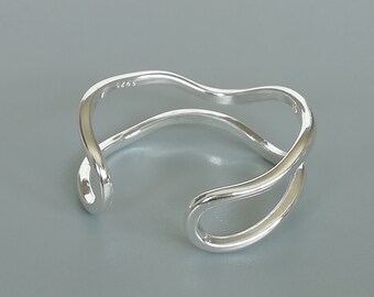 Free Size Sterling Silver Ring | Waves Ring | Two Band Rings