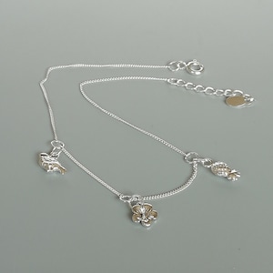 Sterling silver charms anklet | Silver pineapple | Silver flower | Bird charm anklet | Silver anklet | Bohemian anklet | Ankle chain | ASAF