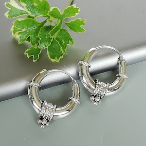 Sterling silver Tibetan hoops | 20 mm silver hoops |  Ethnic silver hoops | Boho jewelry | Silver jewelry | Gift earrings | E1018