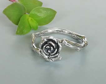 Free size sterling silver ring | Silver rose ring | Adjustable ring | Gift ring for her | Boho jewelry | Silver jewelry | Flower ring |  RS