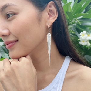 Sterling silver chain ear danglers | Long Egyptian earrings | Pretty chain dangler | Silver jewelry | Earrings for her | E990
