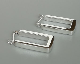 Sterling silver 30mm rectangle hoops | Long hoops | Minimalist jewelry | Hoop earrings  | Silver jewelry | Gift ear hoops | E629