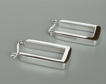 Créoles rectangulaires en argent sterling | Créoles longues | Bijoux minimalistes | Créoles | Bijoux en argent | Boucles d'oreilles cadeaux | ERNL