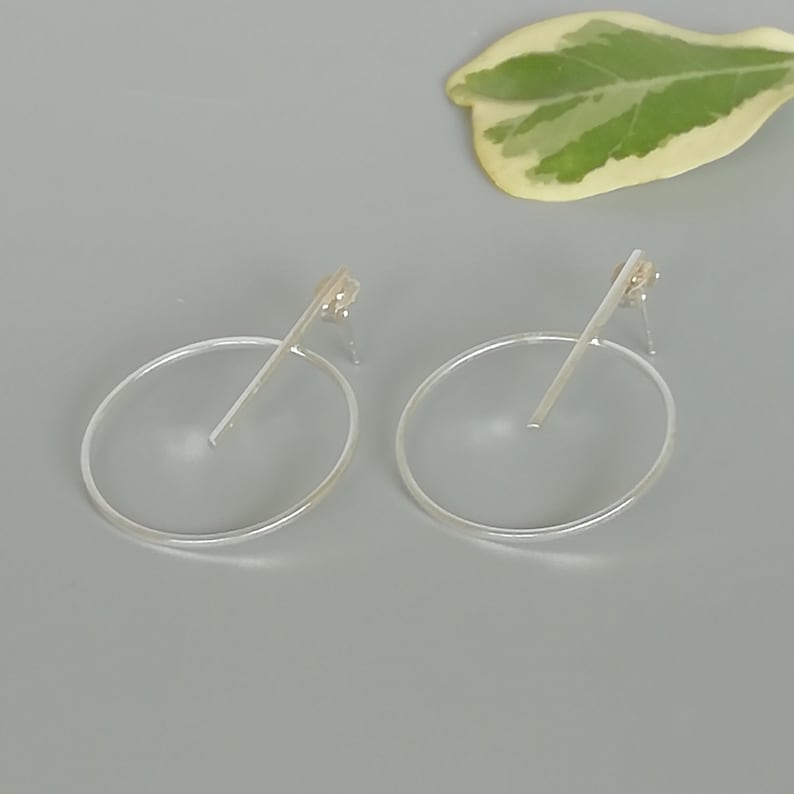 Modern earrings Minimalist earrings Bar circle ear studs Sterling silver circle earrings Round ear studs EBFN
