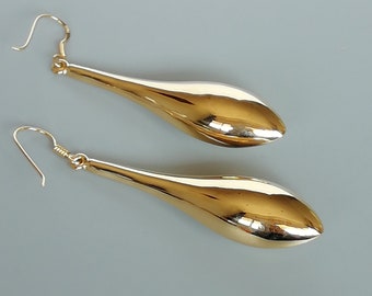 Gold tear drop dangler | Long bauble gold earrings | Gold earrings | Sterling silver jewelry | Pretty gold earrings |  ERNB