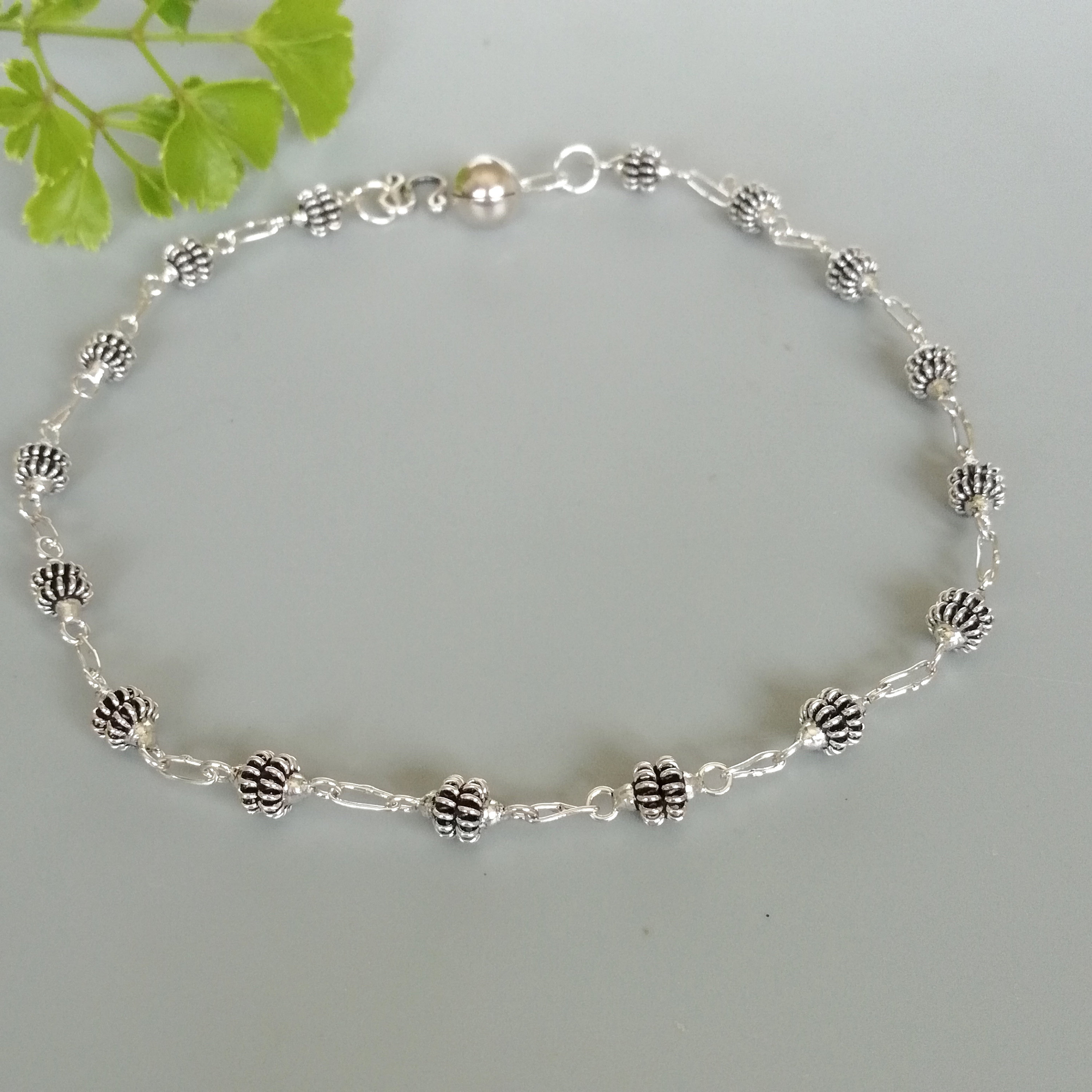 Sterling Silver Anklet | Spiral Beads Anklet | Silver Ankle