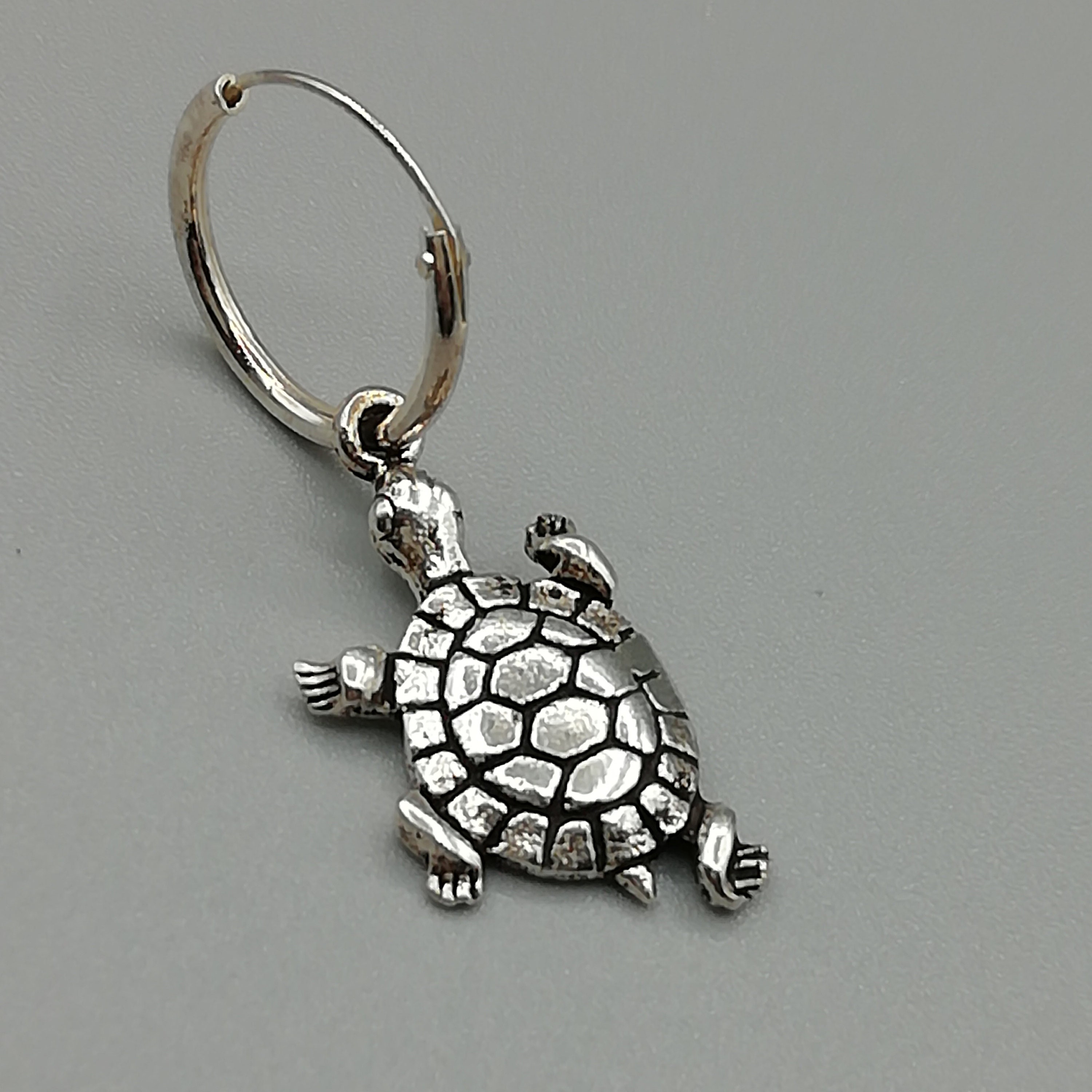 Tiny turtle charm hoops Sterling silver charm hoop earrings | Etsy