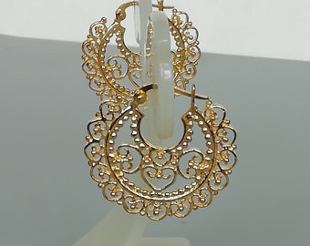 Bali gold hoops | Dramatic gold hoops | Gold plated hoops | Gift for her | Ethnic earrings | Silver ear hoops | E1130