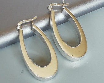 Sterling silver oval hoops | Simple hoop earrings | Minimalist hoop | Earrings | Flat ear hoops | Silver ear hoops | E635