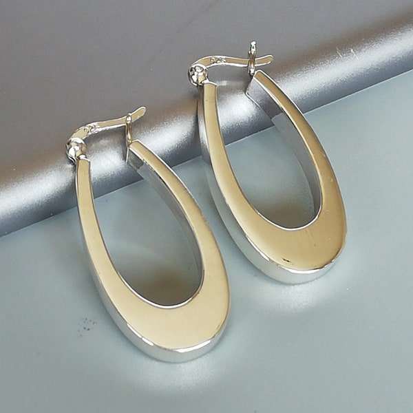 Sterling silver oval hoops | Simple hoop earrings | Minimalist hoop | Earrings | Flat ear hoops | Silver ear hoops | ERFB
