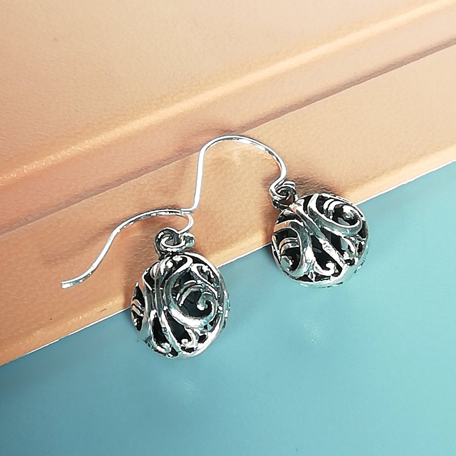 Filigree Ball Drop Earrings Sterling Silver Ear Dangler Etsy UK
