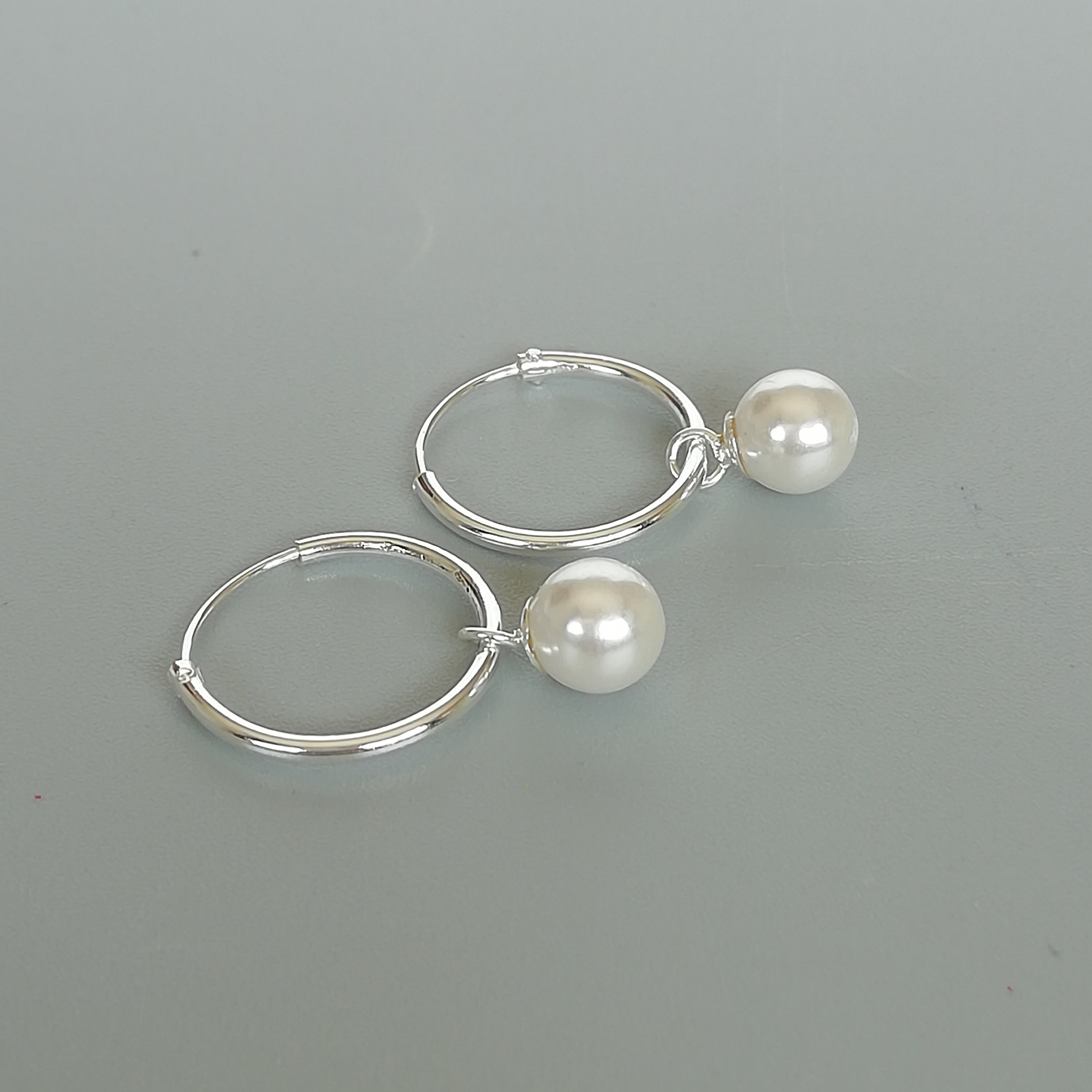 Pearl charm hoops Sterling silver 15 mm hoop earrings Bead Etsy