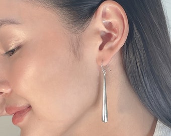 Sterling silver teardrop earrings | Thin danglers | Elegant earrings | Long ear danglers | Minimalist earrings | Tear drop dangler | E945