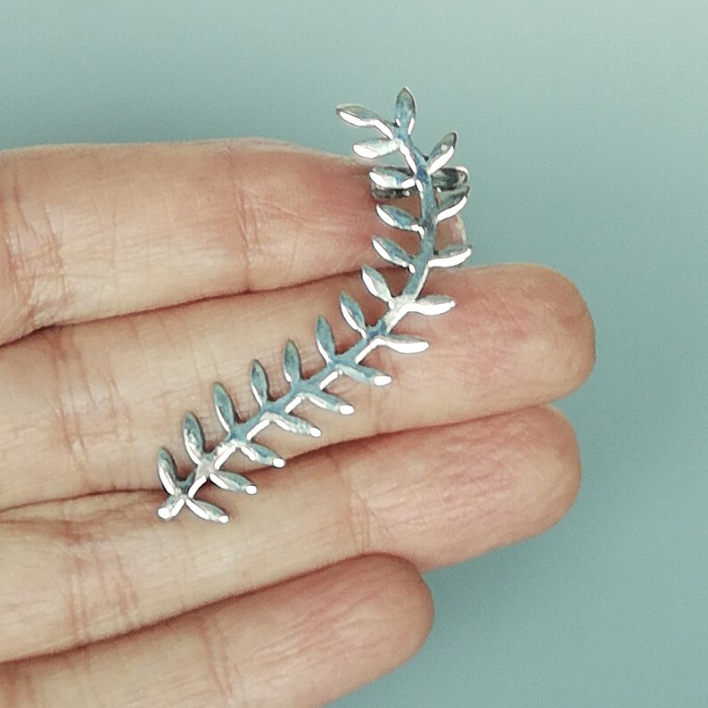 Bohemian ear climber Gifts for her Leaves earring Silver Accessories EFSF Silver leaf branch ear climber Silver earrings