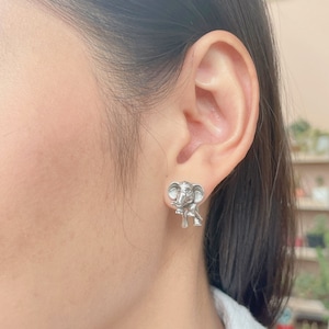 Sterling silver elephant ear jacket | Double side ear cuff | Front back studs | Bohemian earrings | Cute gifts | Animal earrings | E947