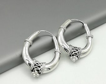 Tibetan silver hoops | 25 mm hoops | Bohemian jewelry | Ethnic earrings | Silver earrings | Silver ear hoops | Gift earrings | ESAT