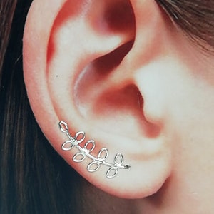 Silver leaves ear climber | Ear creeper | 925 silver climber | Bohemian jewelry | Silver leaves | Ear climber | E762