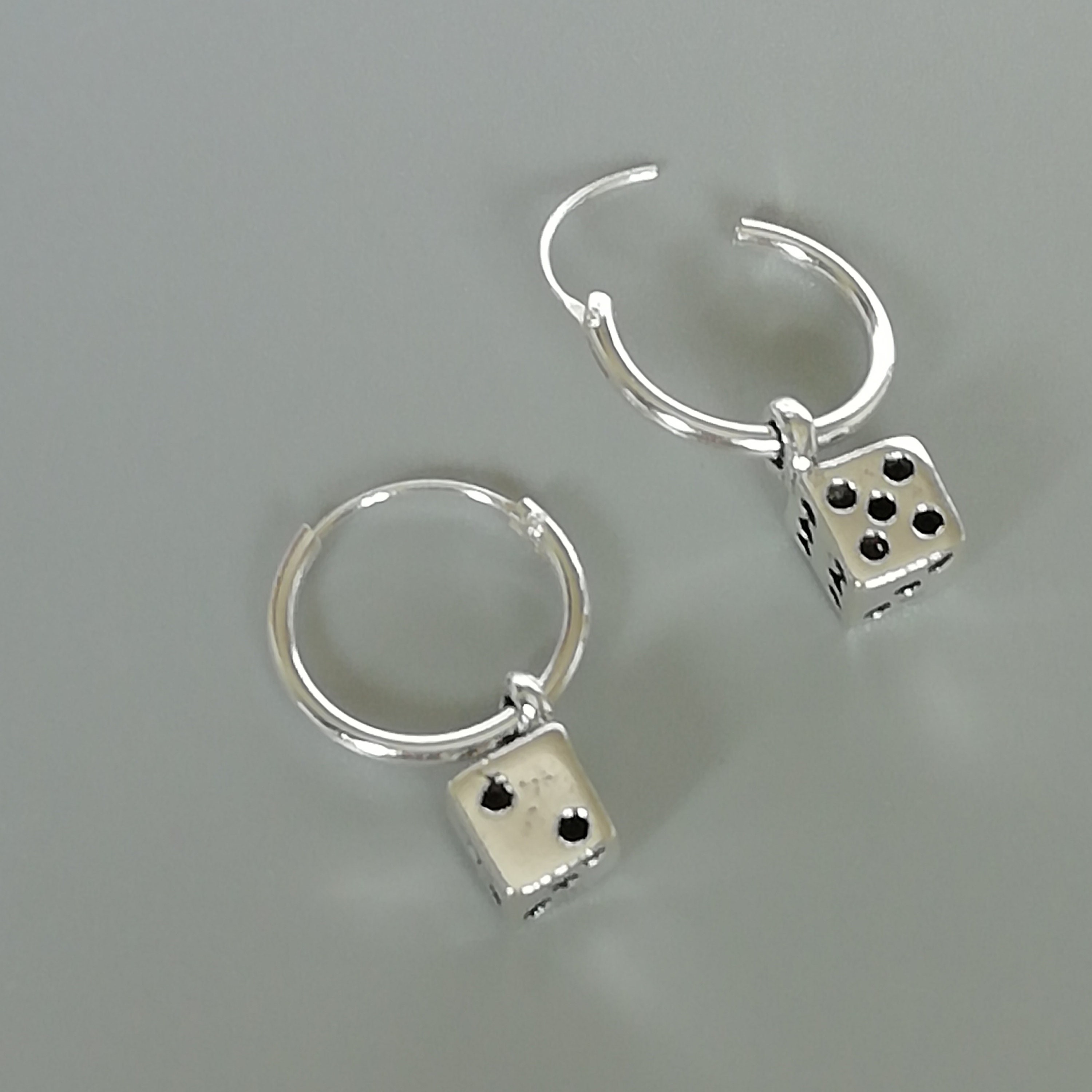 Sterling silver dice charm hoops Charm hoop earrings 12mm Etsy