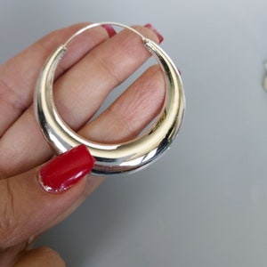 Large sterling silver statement hoops | 50mm hoops | Crescent ear hoops | Minimalist hoops | Broad and chunky hoops | Gifts for her | E1155