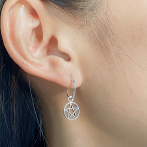 Sterlingzilveren pentagram-bedelringen | Bedel oorringen | Symbool van de geest | Oorringen van 12 mm | Wanderlust-sieraden | Boho-ringen |E357