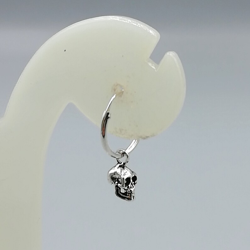 Pu&ograve; includere: Orecchino a cerchio d'argento con un piccolo ciondolo a forma di teschio.