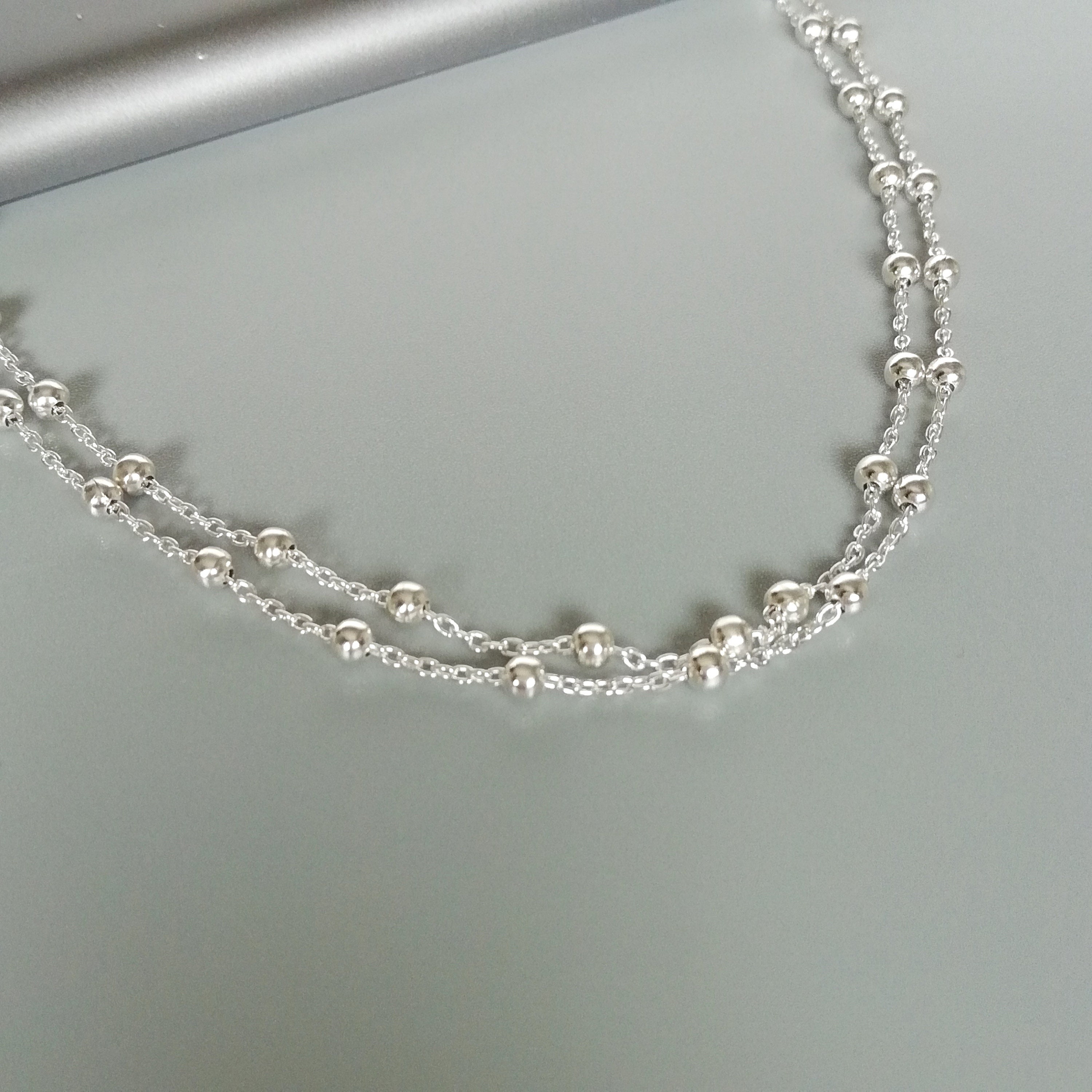 Silver balls chain anklet Double string anklet Silver | Etsy