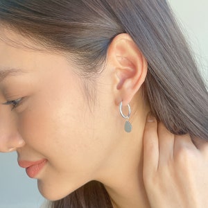 Sterling silver teardrop charm hoops | Tear drop charm hoop earrings | Ear hoops | 16mm ear hoops | Minimalist hoops | Elegant hoops | ECFL