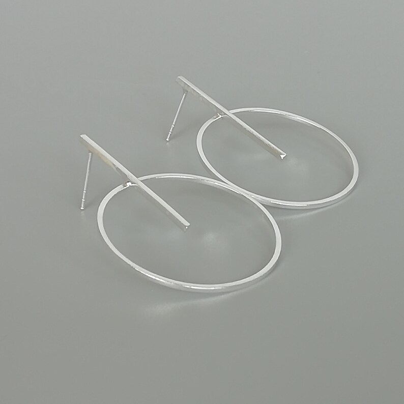 Modern earrings Minimalist earrings Bar circle ear studs Sterling silver circle earrings Round ear studs EBFN